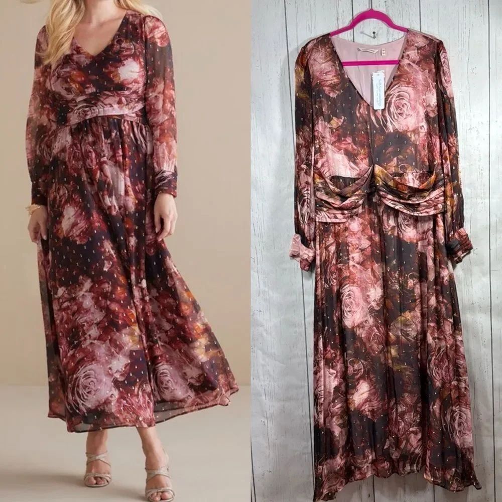 Soft Surroundings Silk Blend Midi Dress 10 Romantic Boho Cottagecore Floral